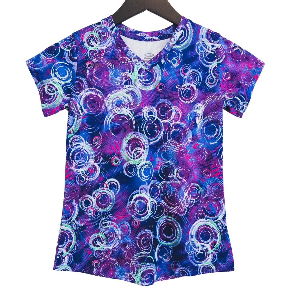 Champion Duo Dry Shirt Girls L 10-12 Purple Blue Abstract Print Activewear Tee‎
